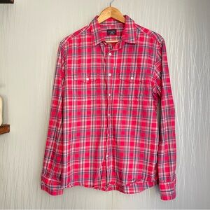 UNTUCKIT Men's Button Front Long Sleeve Shirt Size Large Pink Plaid Cotton